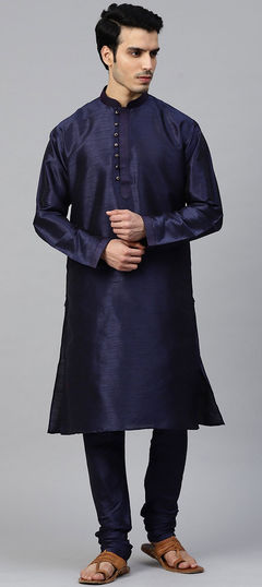 Blue color Kurta Pyjamas in Dupion Silk fabric with Thread work