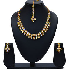 Gold Rodium Polish White and Off White color Necklace in Metal Alloy studded with Kundan