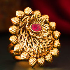 Gold Rodium Polish Gold color Ring in Copper studded with Kundan