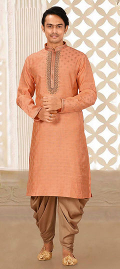 Orange color IndoWestern Dress in Linen fabric with Thread, Zardozi work