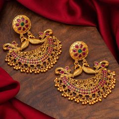 Gold Rodium Polish Pink and Majenta color Earrings in Copper studded with Beads, CZ Diamond