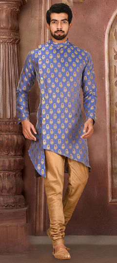 Blue color Kurta Pyjamas in Jacquard fabric with Weaving work