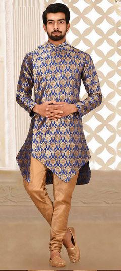 Blue color Kurta Pyjamas in Jacquard fabric with Weaving work