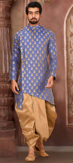 Blue color Dhoti Kurta in Jacquard fabric with Weaving work