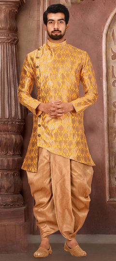 Yellow color Dhoti Kurta in Jacquard fabric with Weaving work