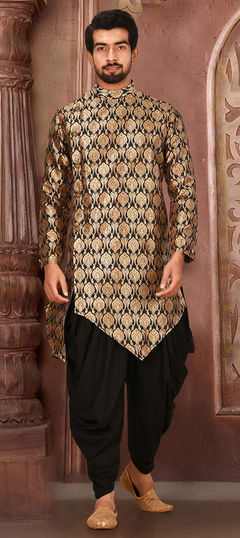 Black and Grey color IndoWestern Dress in Jacquard fabric with Weaving work