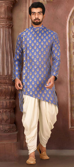 Blue color IndoWestern Dress in Jacquard fabric with Weaving work