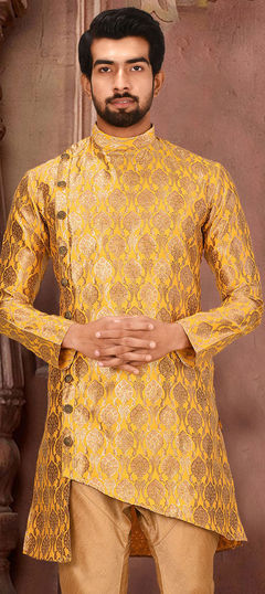 Yellow color Kurta in Jacquard fabric with Weaving work