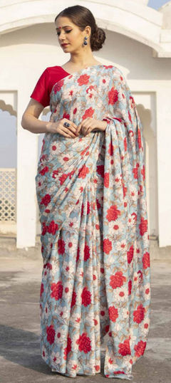 Multicolor color Saree in Satin Silk, Silk fabric with Digital Print, Floral work