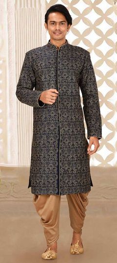 Blue color IndoWestern Dress in Art Dupion Silk fabric with Embroidered, Thread work