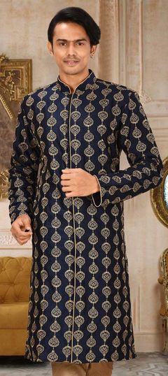 Blue color Kurta in Art Dupion Silk fabric with Embroidered, Thread work