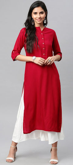 Red and Maroon color Tunic with Bottom in Rayon fabric with Thread work