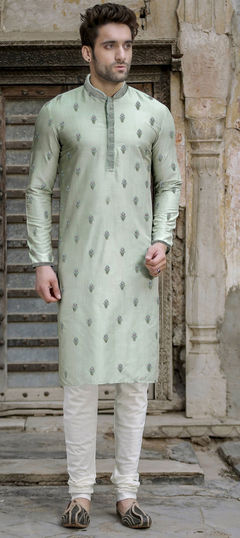 Blue color Kurta Pyjamas in Poly cotton fabric with Embroidered, Thread work