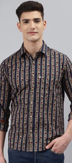 Blue color Shirt in Cotton fabric with Printed work