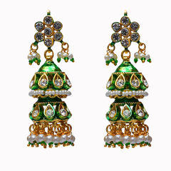 Green, White and Off White color Earrings in Metal Alloy studded with Kundan, Pearl & Gold Rodium Polish : 1761970