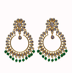 Green, White and Off White color Earrings in Metal Alloy studded with Kundan, Pearl & Gold Rodium Polish : 1761973