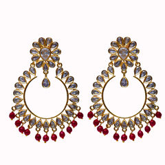 Pink and Majenta, White and Off White color Earrings in Metal Alloy studded with Beads, Kundan & Gold Rodium Polish : 1761976