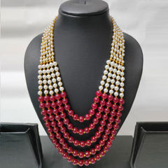 Gold Rodium Polish Pink and Majenta, White and Off White color Necklace in Metal Alloy studded with Pearl