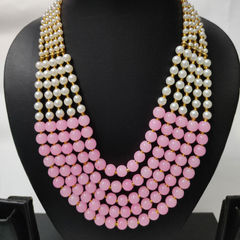 Gold Rodium Polish Pink and Majenta, White and Off White color Necklace in Metal Alloy studded with Pearl