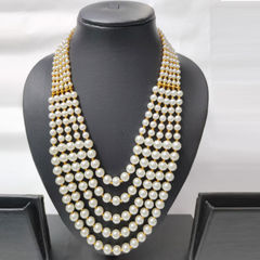 Gold Rodium Polish White and Off White color Necklace in Metal Alloy studded with Pearl