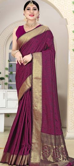 Purple and Violet color Saree in Art Silk, Silk fabric with Weaving work