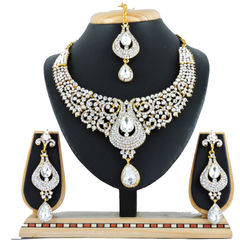 Gold Rodium Polish White and Off White color Necklace in Metal Alloy studded with CZ Diamond