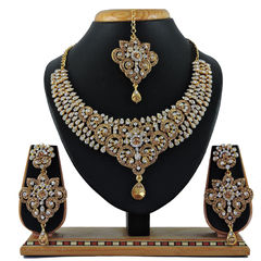Gold Rodium Polish White and Off White color Necklace in Metal Alloy studded with CZ Diamond