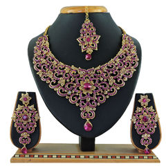 Gold Rodium Polish Purple and Violet color Necklace in Metal Alloy studded with CZ Diamond