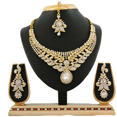 Gold Rodium Polish White and Off White color Necklace in Metal Alloy studded with CZ Diamond