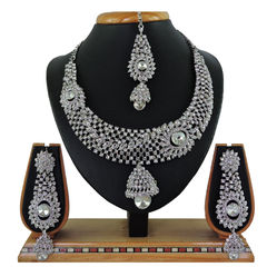 Silver Rodium Polish Silver color Necklace in Metal Alloy studded with CZ Diamond