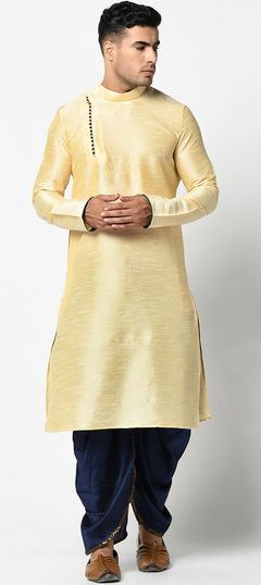 Beige and Brown color Dhoti Kurta in Dupion Silk fabric with Thread work