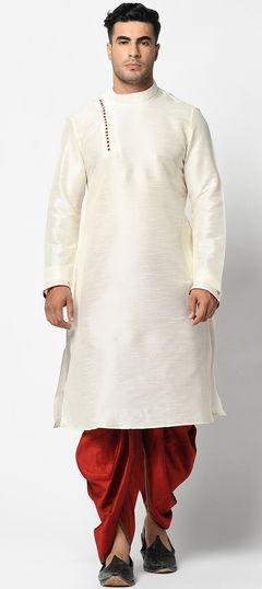 White and Off White color Dhoti Kurta in Dupion Silk fabric with Thread work