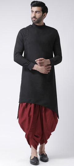 Black and Grey color Dhoti Kurta in Cotton fabric with Thread work