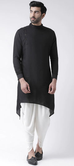 Black and Grey color Dhoti Kurta in Cotton fabric with Thread work