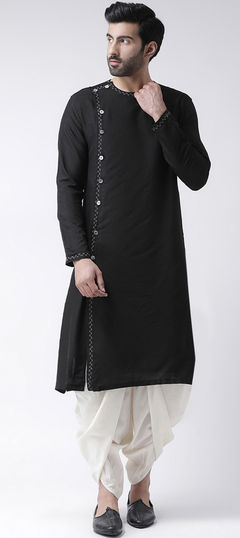 Black and Grey color Dhoti Kurta in Cotton fabric with Thread work