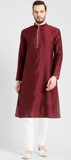 Red and Maroon color Kurta Pyjamas in Blended Cotton fabric with Thread work