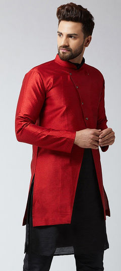 Black and Grey color Kurta in Dupion Silk fabric with Thread work
