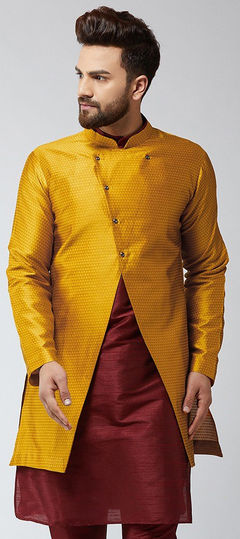 Red and Maroon color Kurta in Dupion Silk fabric with Thread work