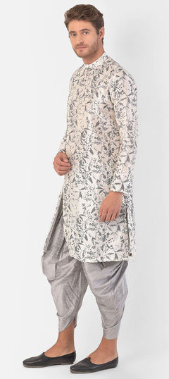 White and Off White color Dhoti Kurta in Dupion Silk fabric with Printed work