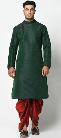 Green color Dhoti Kurta in Dupion Silk fabric with Thread work