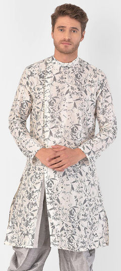 White and Off White color Kurta in Dupion Silk fabric with Printed work