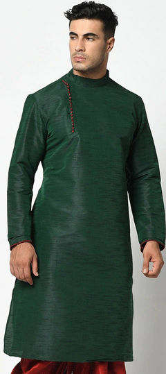 Green color Kurta in Dupion Silk fabric with Thread work