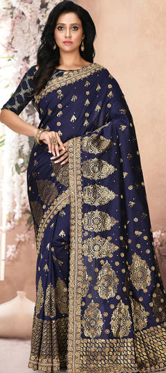 Blue color Saree in Silk fabric with Cut Dana, Sequence, Stone, Weaving work