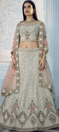 Bridal, Wedding Black and Grey color Lehenga in Organza Silk, Silk fabric with A Line Sequence, Thread, Zari, Zircon work : 1766767