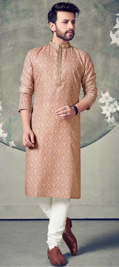 Beige and Brown color Kurta Pyjamas in Poly cotton fabric with Digital Print work