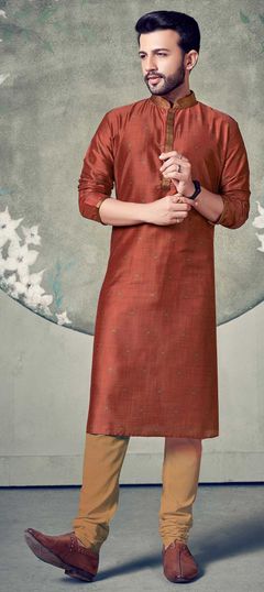 Beige and Brown color Kurta Pyjamas in Poly cotton fabric with Digital Print work