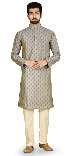 Black and Grey color Kurta Pyjamas in Blended Cotton fabric with Printed work