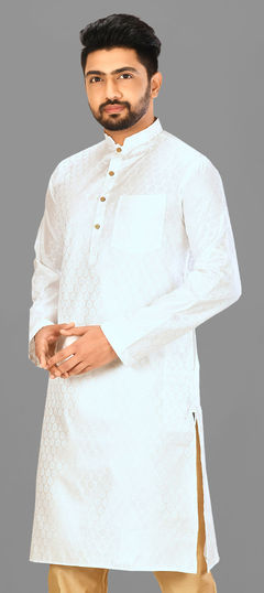 White and Off White color Kurta in Blended fabric with Weaving work