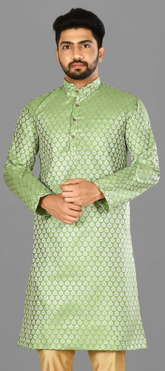 Green color Kurta in Blended fabric with Weaving work