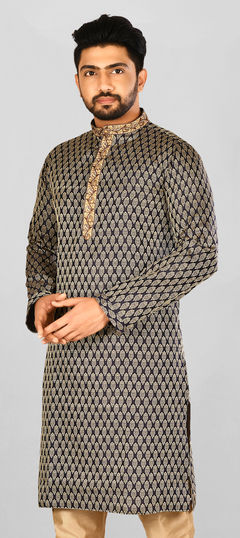 Black and Grey color Kurta in Blended fabric with Thread, Weaving work